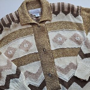 Nannell Vintage Glitz and Glam Gold Cream Chevron Sweater M